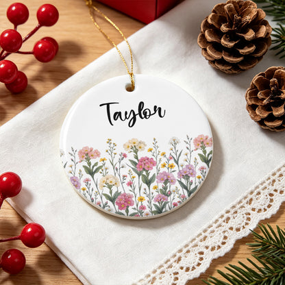 UPST191 Birth Flower & Name - Personalized Ceramic Ornament