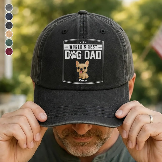 UPST60 World's Best Dog Dad - Personalized Custom Wash Denim Cap