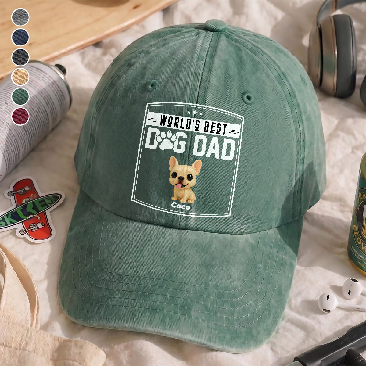 UPST60 World's Best Dog Dad - Personalized Custom Wash Denim Cap