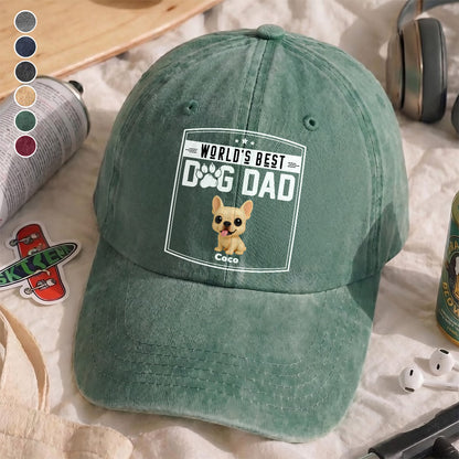 UPST60 World's Best Dog Dad - Personalized Custom Wash Denim Cap