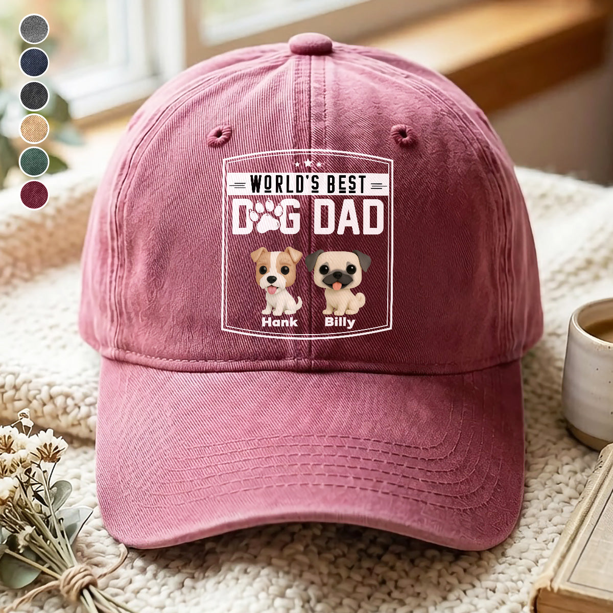 UPST60 World's Best Dog Dad - Personalized Custom Wash Denim Cap