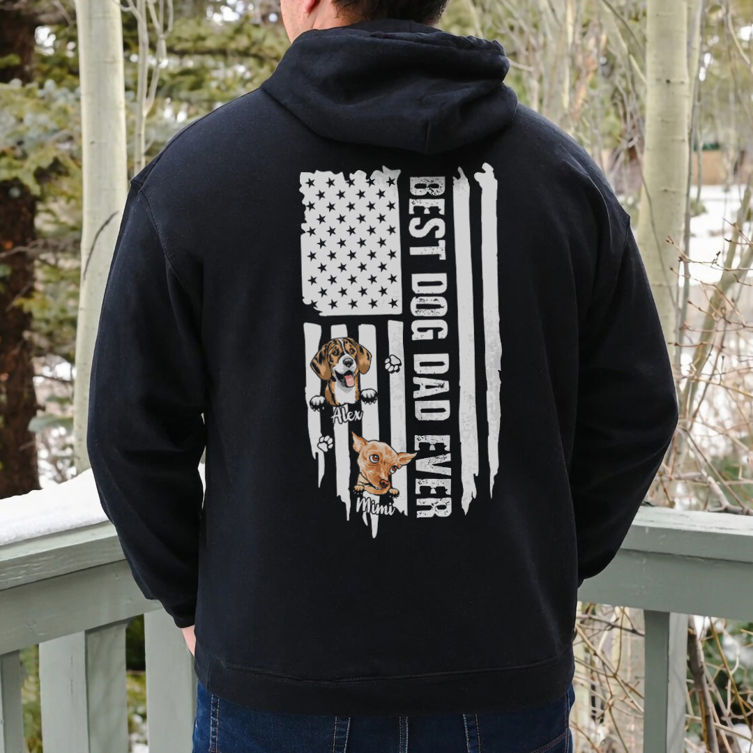 UPST65 Best Dog Dad Ever Paw American Flag - Personalized Backside T-shirt Hoodie