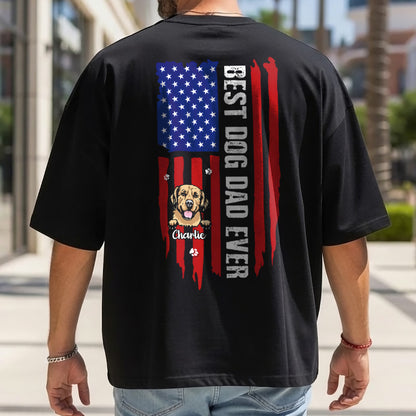 UPST65 Best Dog Dad Ever Paw American Flag - Personalized Backside T-shirt Hoodie