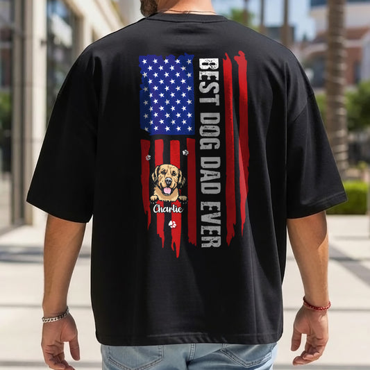 UPST65 Best Dog Dad Ever Paw American Flag - Personalized Backside T-shirt Hoodie