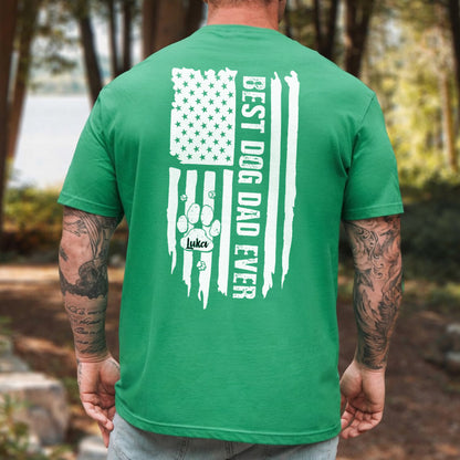 UPST65 Best Dog Dad Ever Paw American Flag - Personalized Backside T-shirt Hoodie