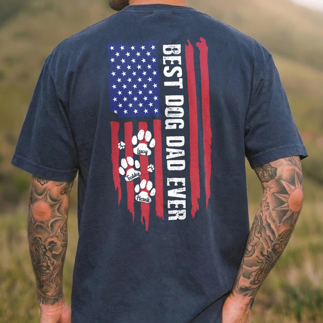 UPST65 Best Dog Dad Ever Paw American Flag - Personalized Backside T-shirt Hoodie