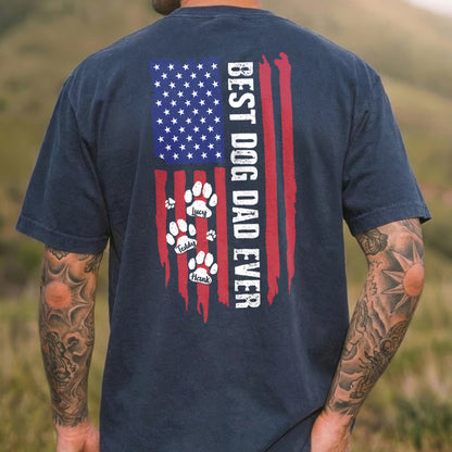 UPST65 Best Dog Dad Ever Paw American Flag - Personalized Backside T-shirt Hoodie