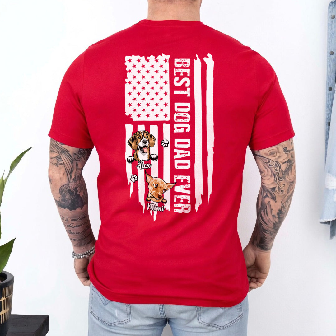 UPST65 Best Dog Dad Ever Paw American Flag - Personalized Backside T-shirt Hoodie