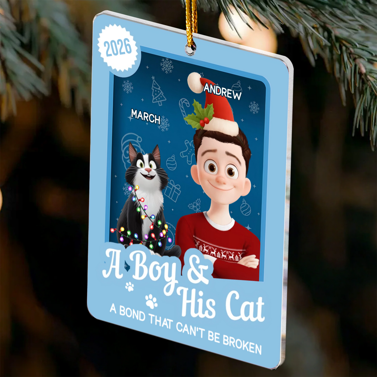 PSTG08 A Boy And His Cat A Bond That Can't Be Broken - Personalized Acrylic Ornament