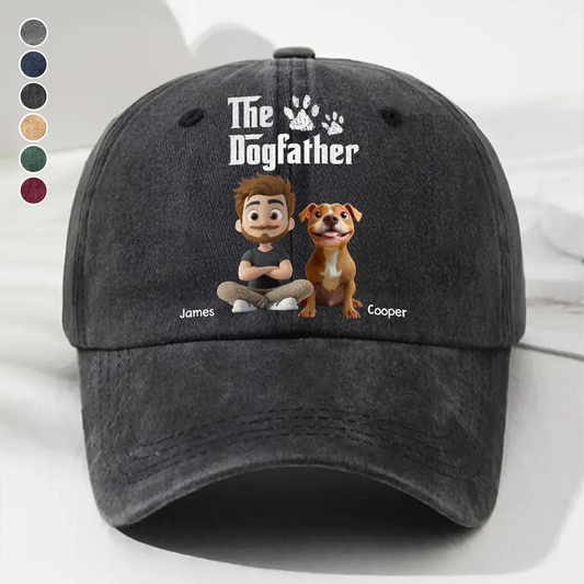 PSC02 The Dogfather Dog Lover - Personalized Custom Wash Denim Cap
