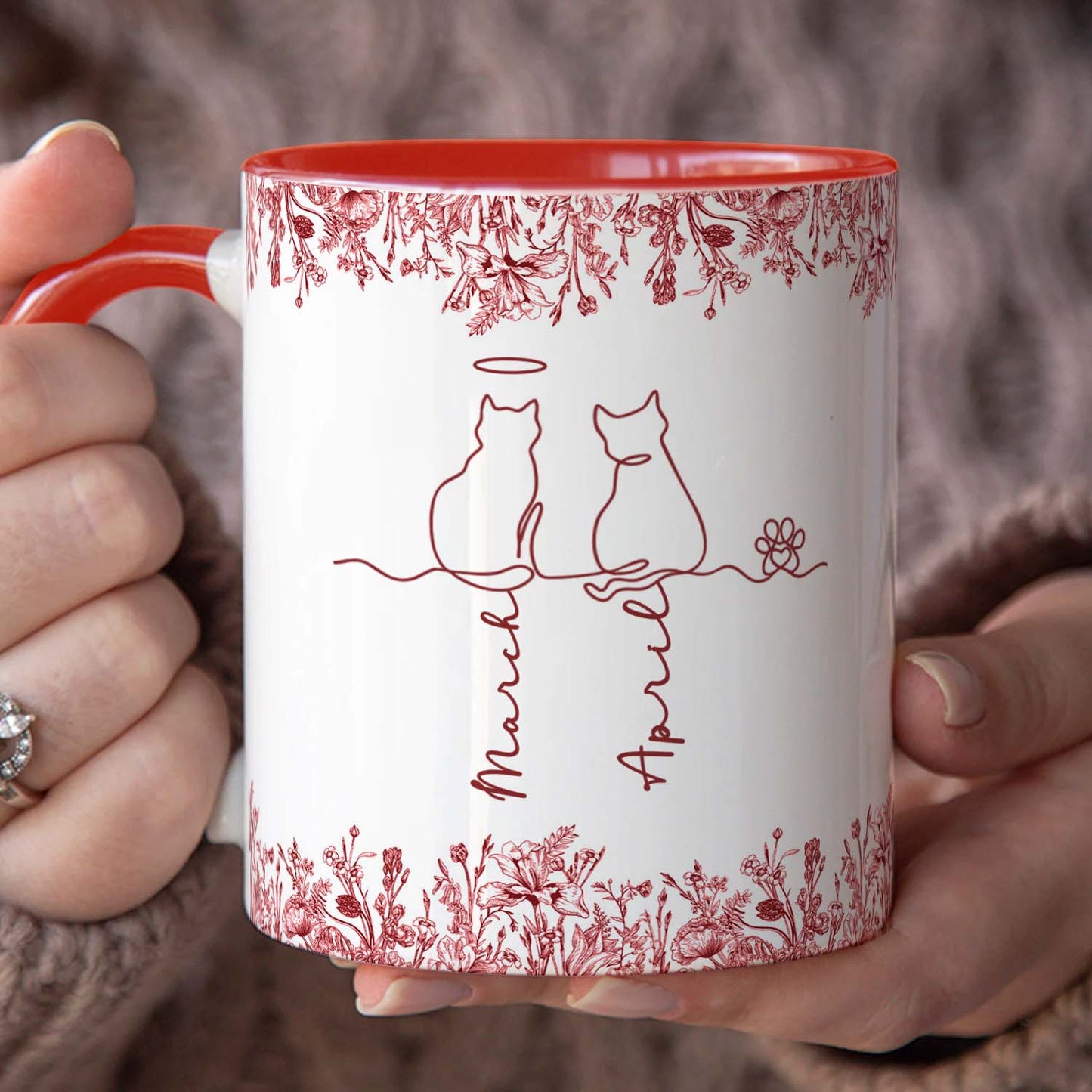PSTM09 Toile De Jouy French Cat Line - White Mug Accent Mug Personalized