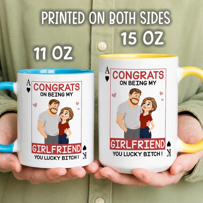 VPST81 Congrats On Being My Wife Playcard - Personalized White Mug Accent Mug