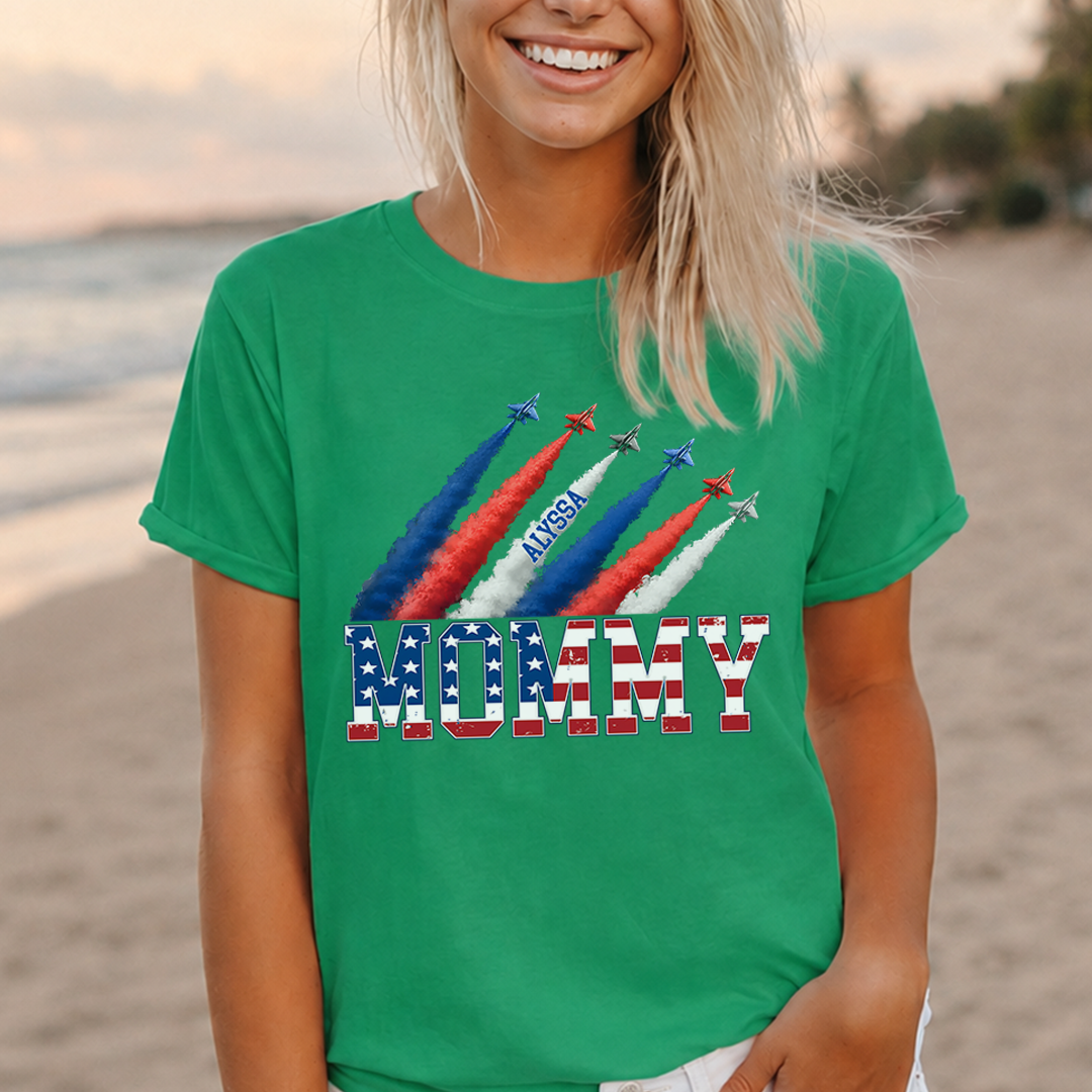 VPST29 American Flag Mom Mama - Personalized T-shirt Hoodie
