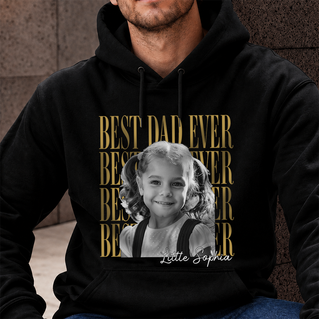 VPST47 Best Dad Ever Vintage Photo Upload - Personalized T-shirt Hoodie