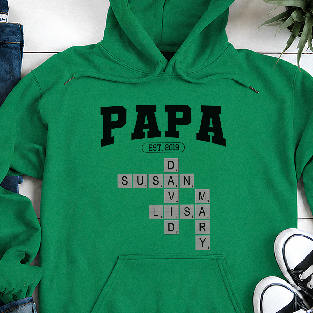 VPST52 Grandpa Kids Names Crossword Puzzle - Personalized T-shirt Hoodie