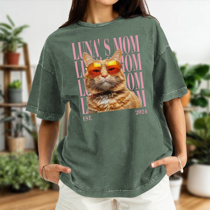 VPST37 Vintage Photo Upload Dog Dad Dog Mom Cat Dad Cat Mom - Personalized Washed T-shirt