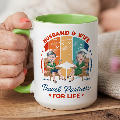 VPST36 Husband and Wife Travel Partners For Life - Personalized White Mug Accent Mug