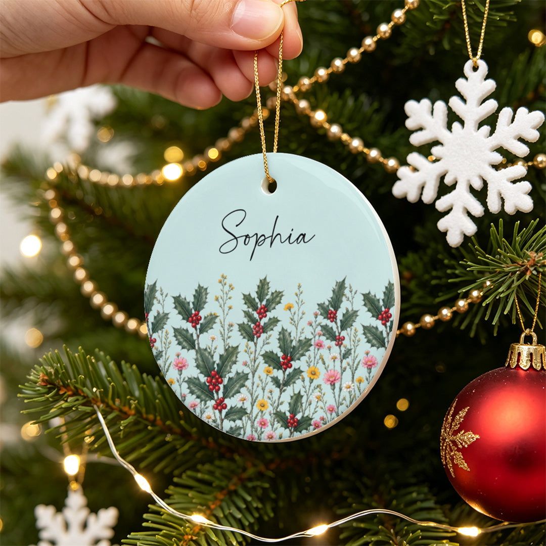 UPST191 Birth Flower & Name - Personalized Ceramic Ornament