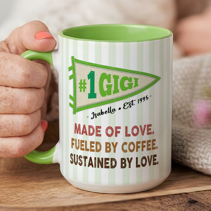 VPST58 Mom Made Of Love Fueled By Coffee Sustained By Love Pennant Flag - Personalized White Mug Accent Mug