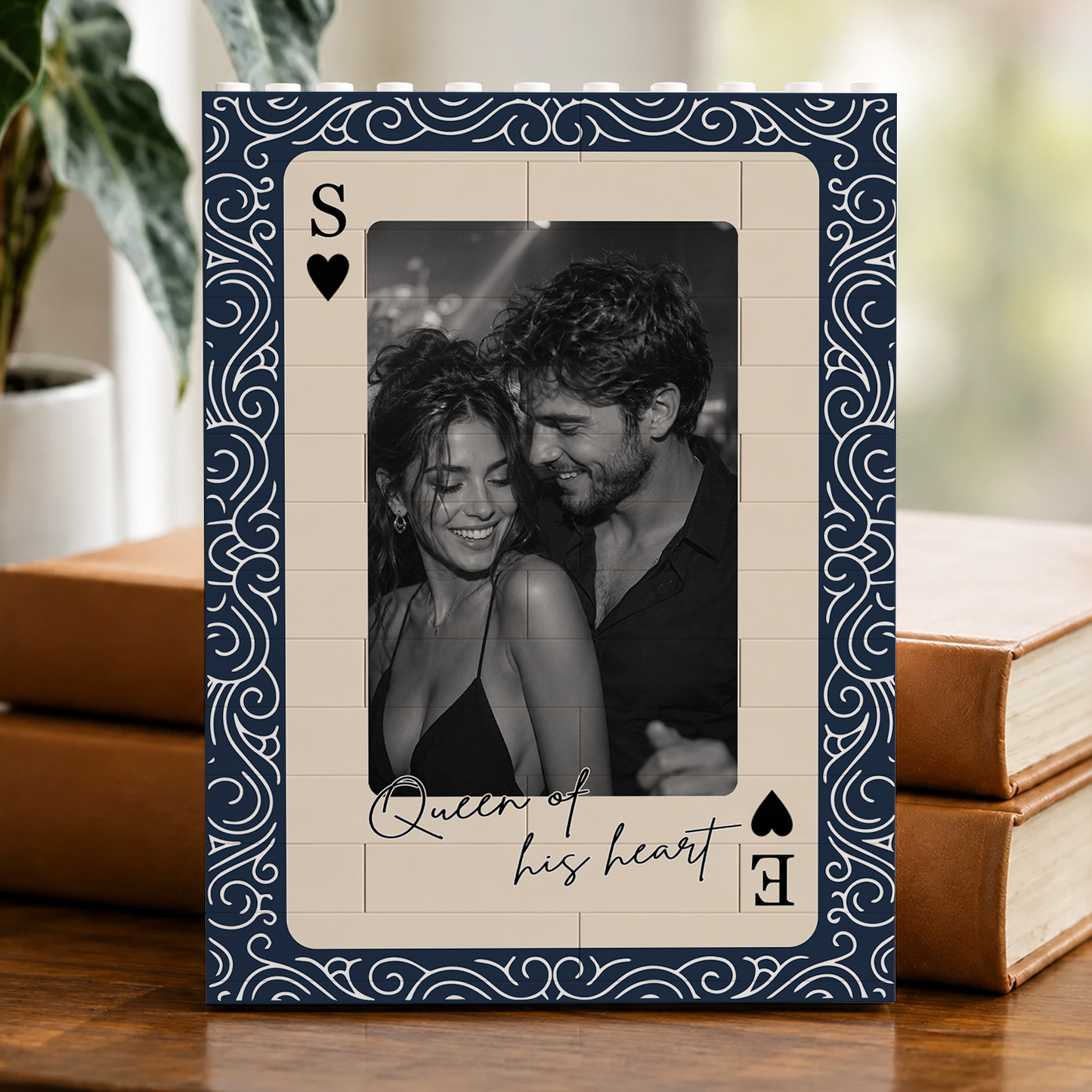 VPST76 King & Queen Of Heart Playcard Couples Photo - Personalized Vertical Rectangle Building Brick