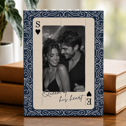 VPST76 King & Queen Of Heart Playcard Couples Photo - Personalized Vertical Rectangle Building Brick