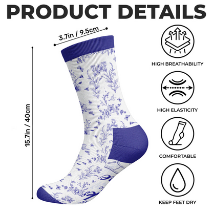 PSSO07 So Many Books So Little Time Toile De Jouy Style-Personalized Custom Crew Socks