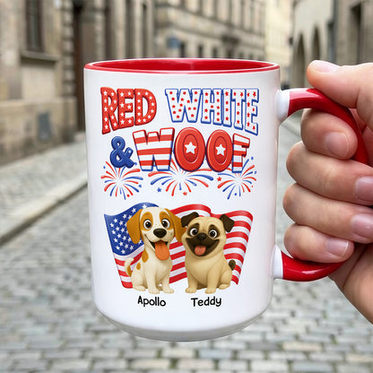 UPST72 Red White and Woof Dog Lover - Personalized White Mug Accent Mug