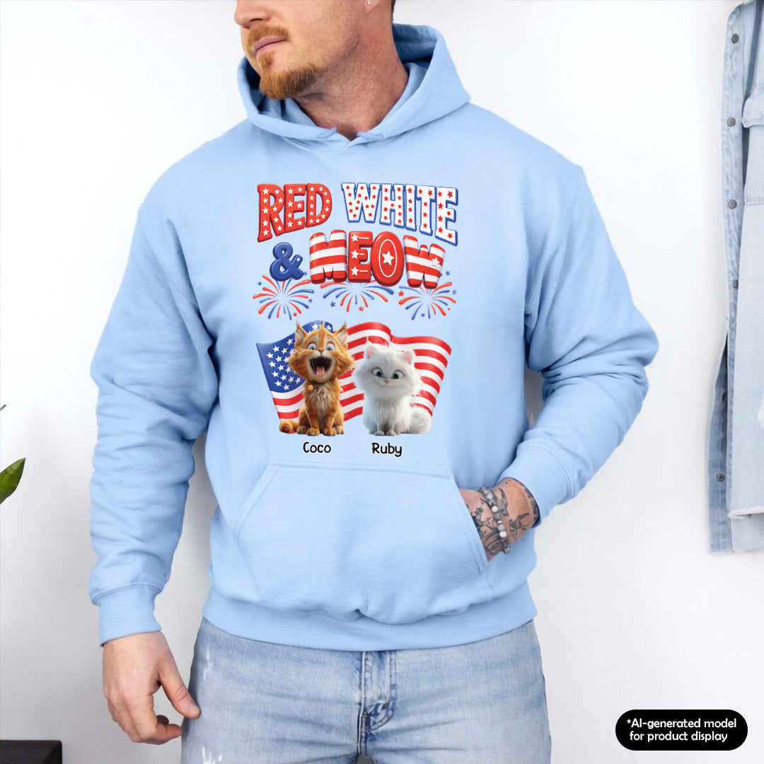 UPST73 Red White and Meow Cat Lover - Personalized T-shirt Hoodie