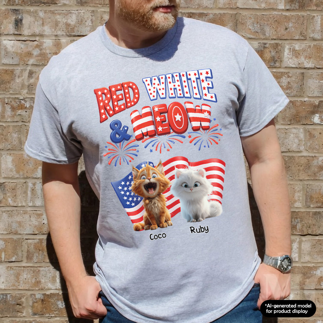 UPST73 Red White and Meow Cat Lover - Personalized T-shirt Hoodie