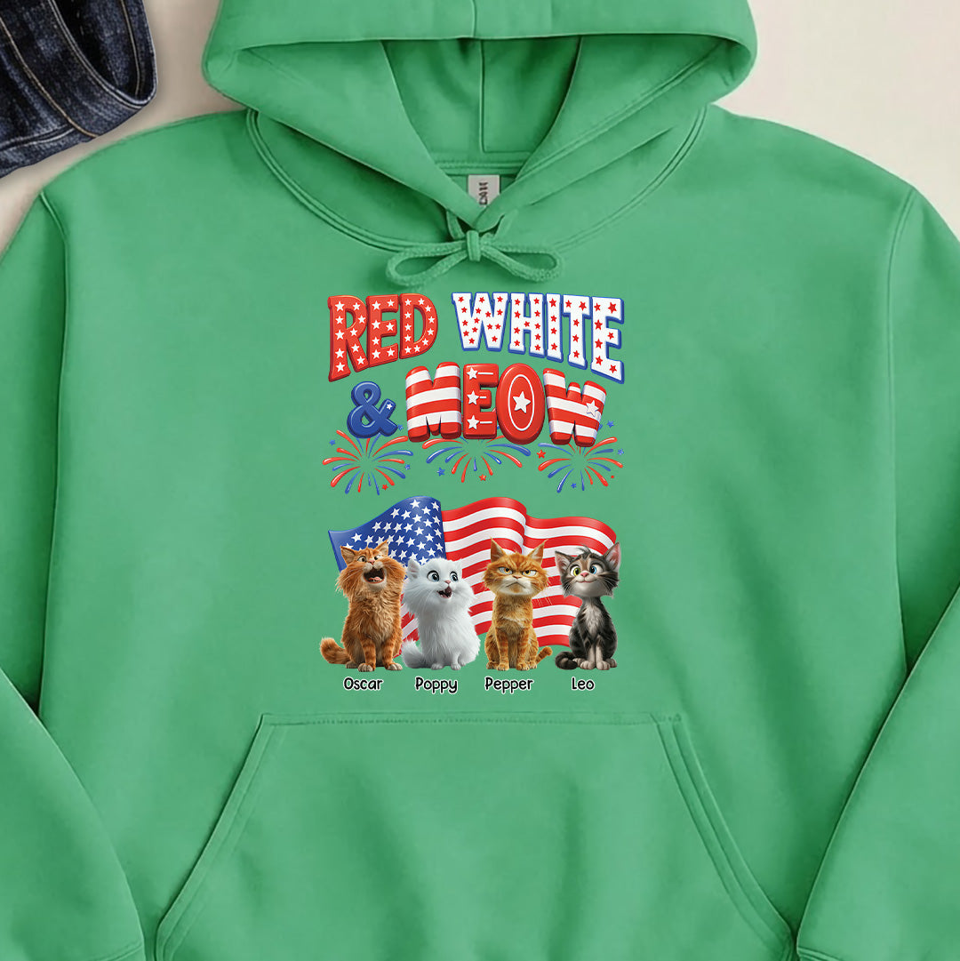 UPST73 Red White and Meow Cat Lover - Personalized T-shirt Hoodie