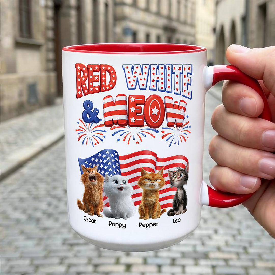 UPST73 Red White and Meow Cat Lover - Personalized White Mug Accent Mug