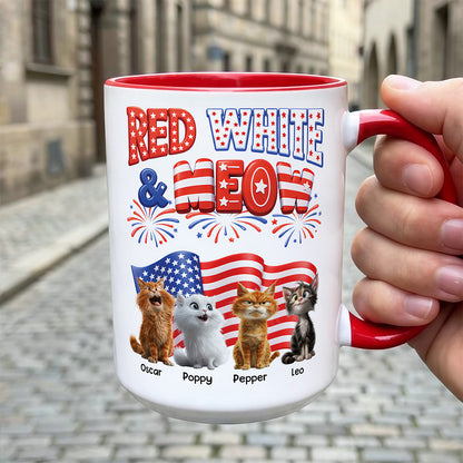 UPST73 Red White and Meow Cat Lover - Personalized White Mug Accent Mug