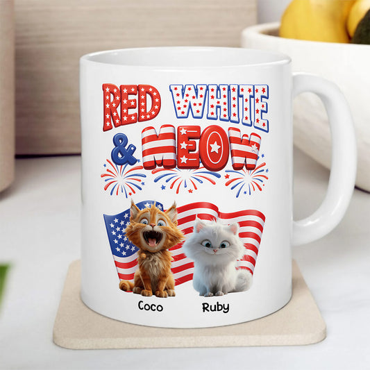UPST73 Red White and Meow Cat Lover - Personalized White Mug Accent Mug