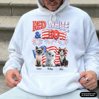 UPST73 Red White and Meow Cat Lover - Personalized T-shirt Hoodie