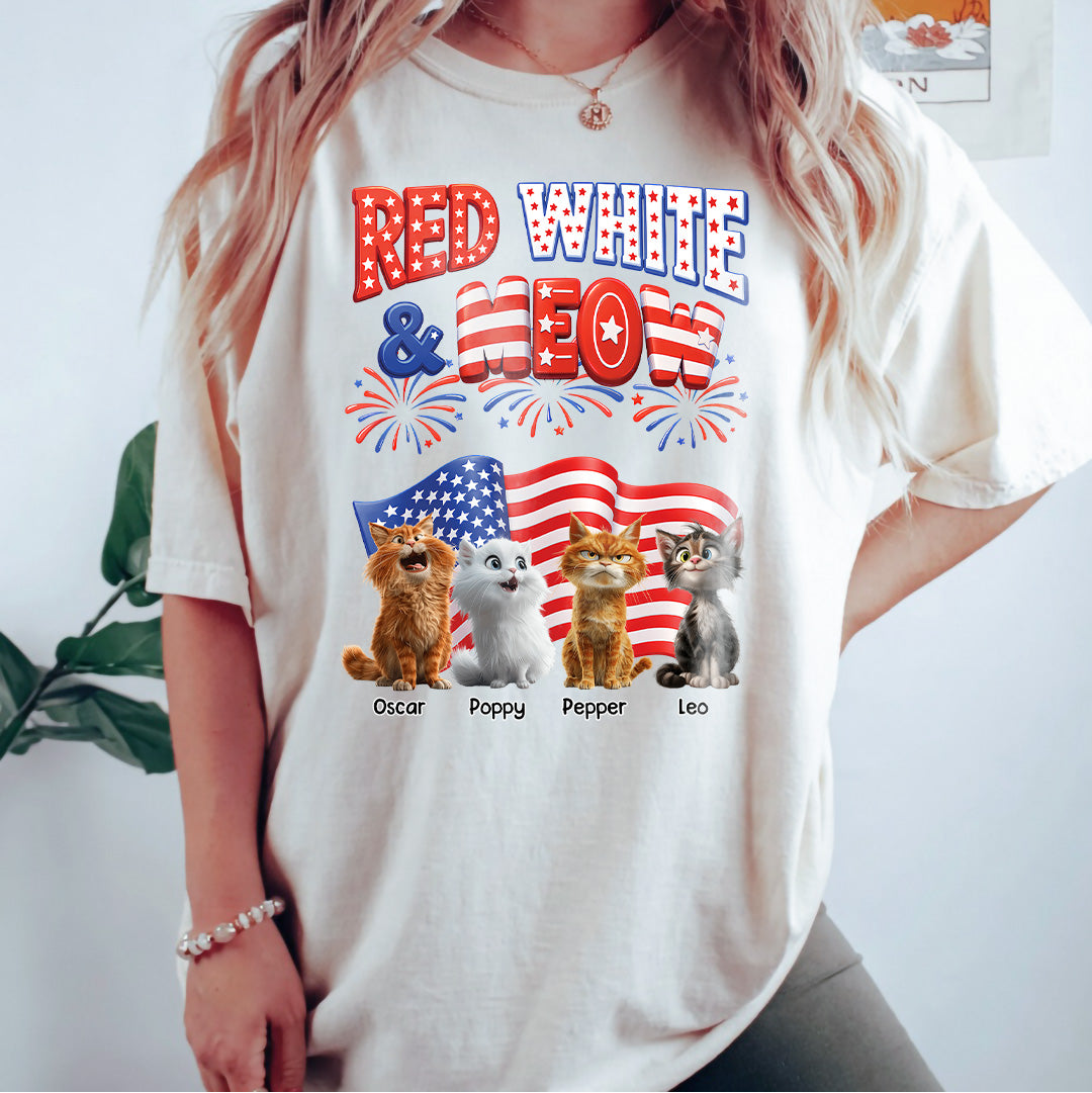 UPST73 Red White and Meow Cat Lover - Personalized T-shirt Hoodie