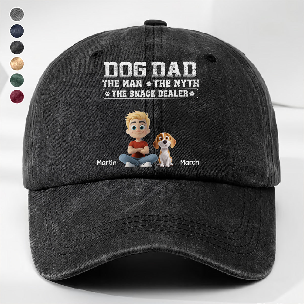 UPST74 Dog Dad The Man The Myth The Snack Dealer - Personalized Custom Wash Denim Cap