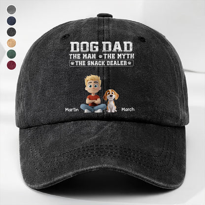 UPST74 Dog Dad The Man The Myth The Snack Dealer - Personalized Custom Wash Denim Cap