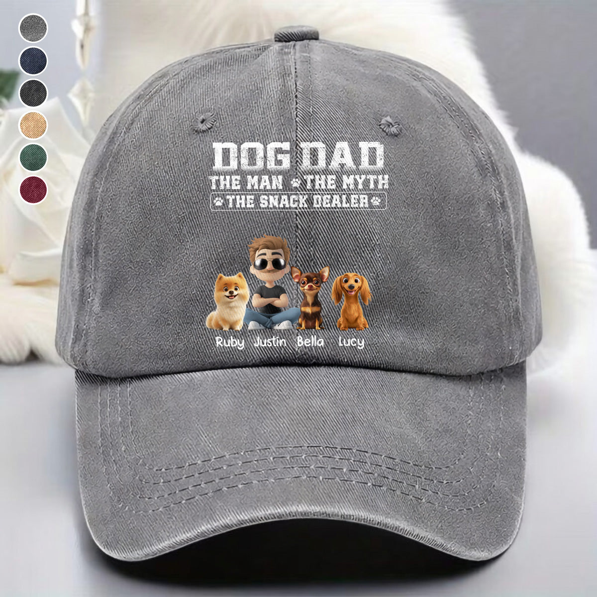 UPST74 Dog Dad The Man The Myth The Snack Dealer - Personalized Custom Wash Denim Cap