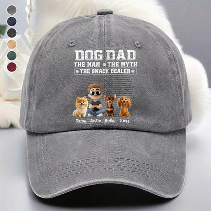 UPST74 Dog Dad The Man The Myth The Snack Dealer - Personalized Custom Wash Denim Cap