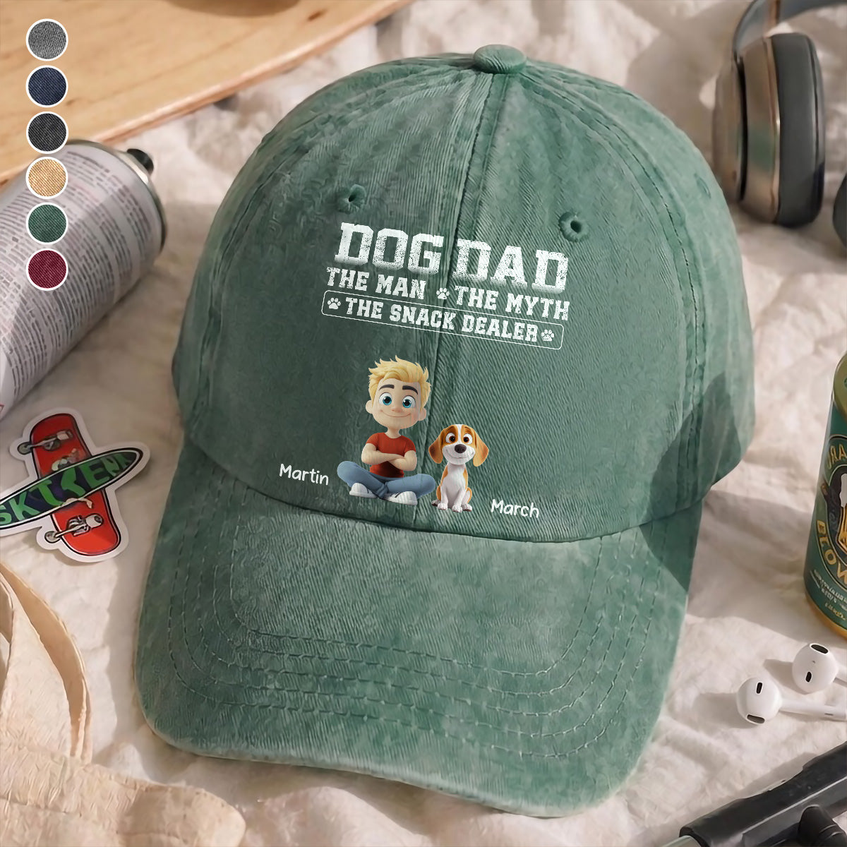 UPST74 Dog Dad The Man The Myth The Snack Dealer - Personalized Custom Wash Denim Cap