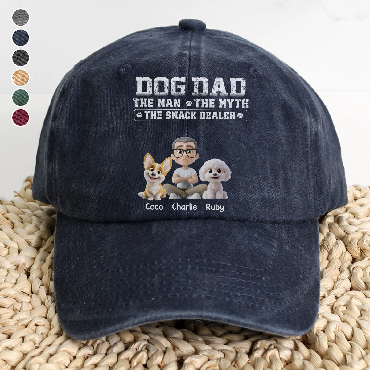 UPST74 Dog Dad The Man The Myth The Snack Dealer - Personalized Custom Wash Denim Cap