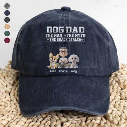 UPST74 Dog Dad The Man The Myth The Snack Dealer - Personalized Custom Wash Denim Cap