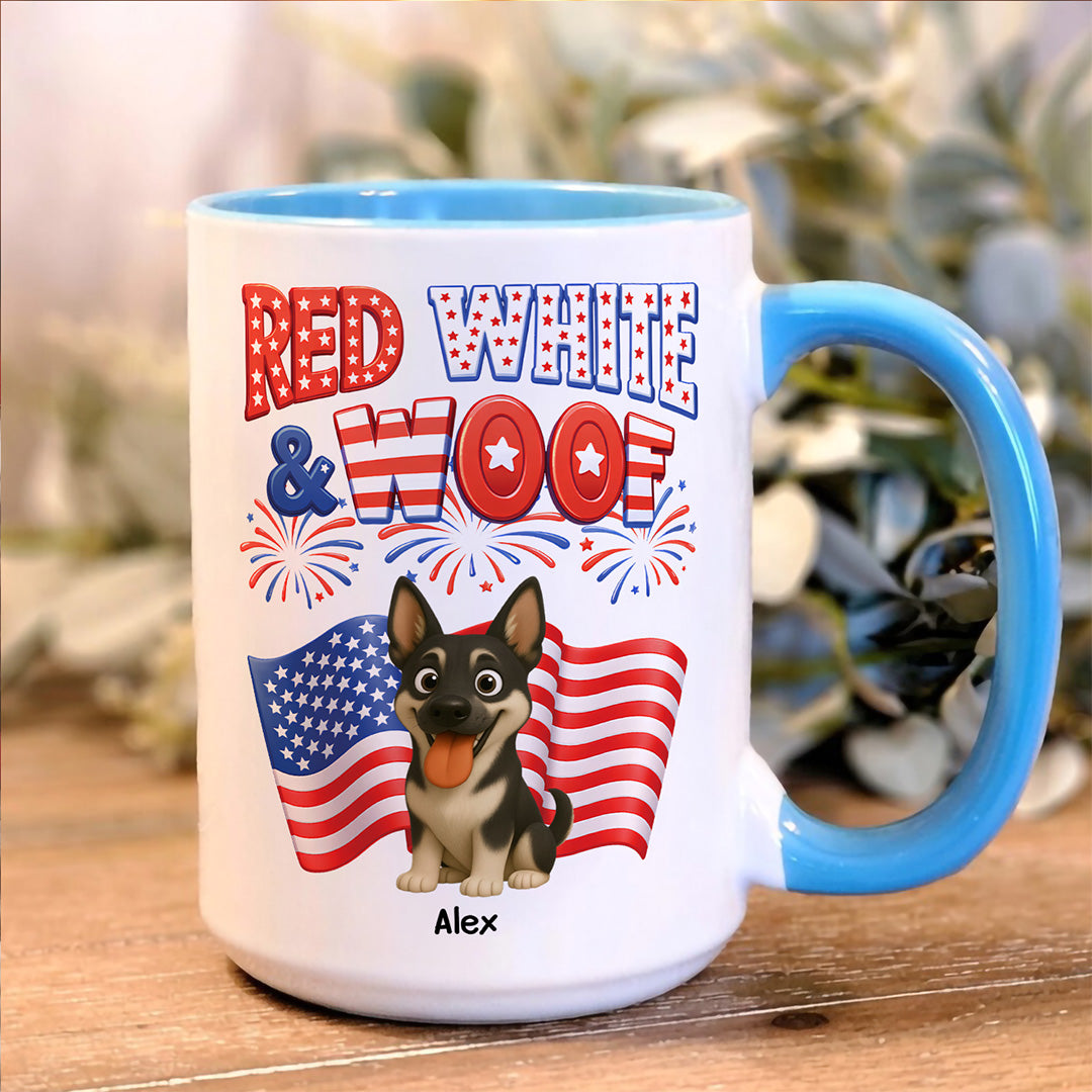 UPST72 Red White and Woof Dog Lover - Personalized White Mug Accent Mug