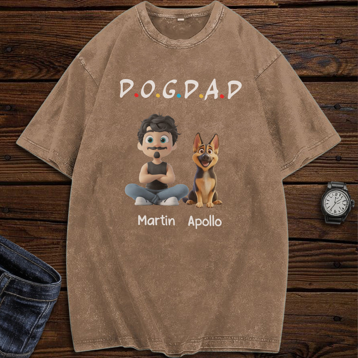 UPST75 Dog Dad Mom Mum - Personalized Custom Washed T-shirt