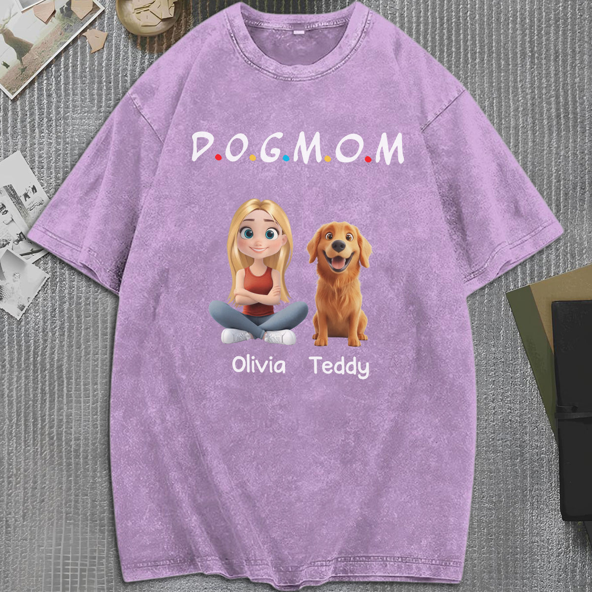 UPST75 Dog Dad Mom Mum - Personalized Custom Washed T-shirt