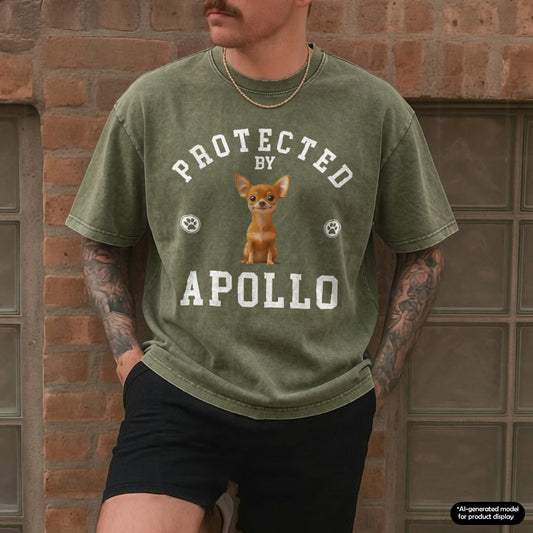 UPST76 Protected By Dog - Personalized Custom Washed T-shirt
