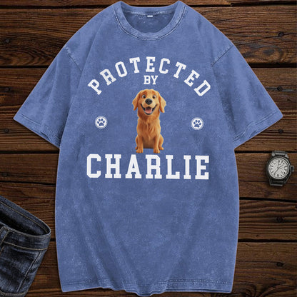 UPST76 Protected By Dog - Personalized Custom Washed T-shirt