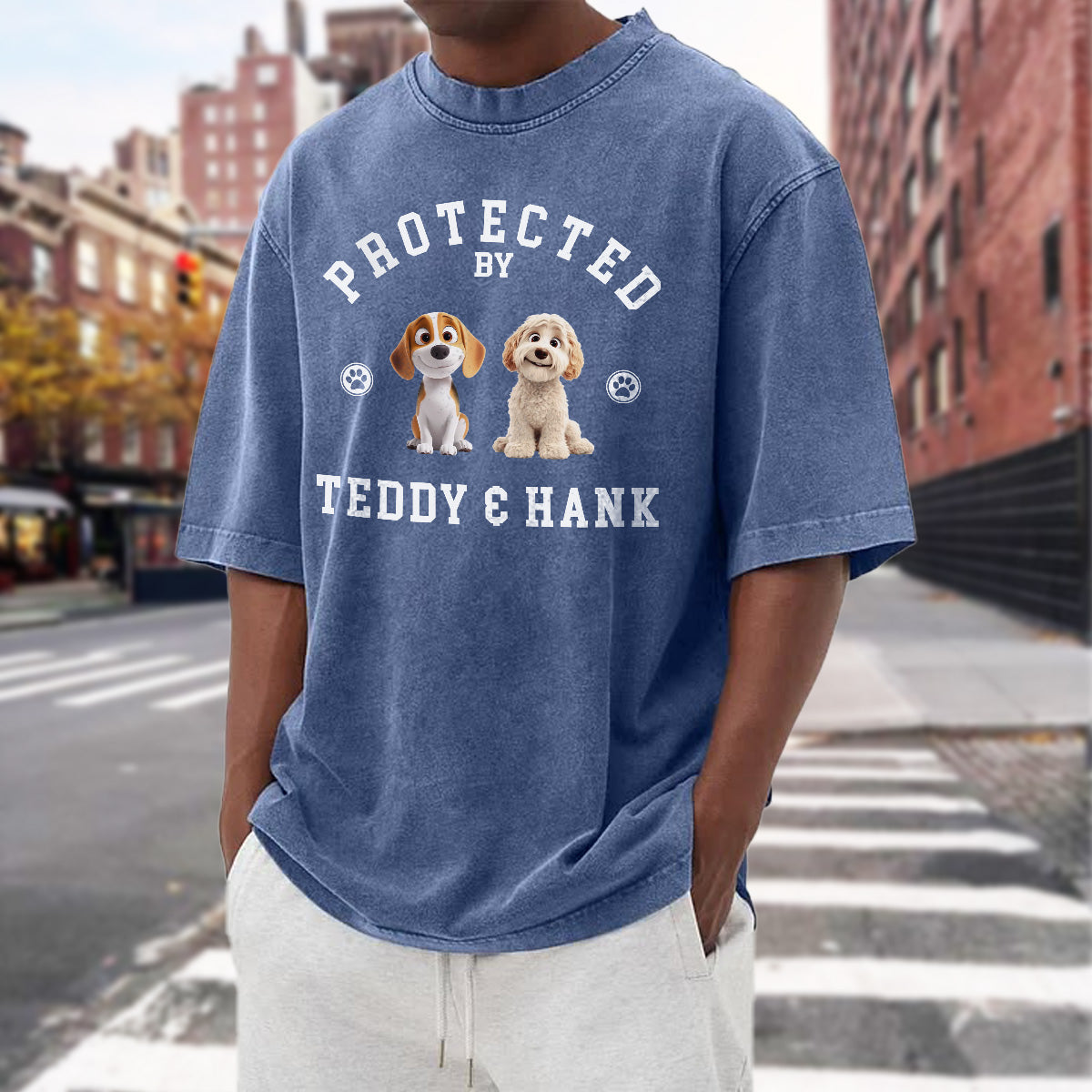UPST76 Protected By Dog - Personalized Custom Washed T-shirt