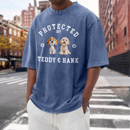 UPST76 Protected By Dog - Personalized Custom Washed T-shirt