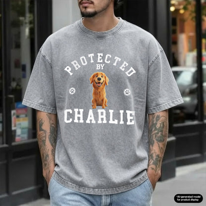 UPST76 Protected By Dog - Personalized Custom Washed T-shirt